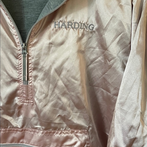 Charles River Metallic Pink Shiny Quarter Zip Windbreaker Hooded Jacket Size L - Picture 3 of 5